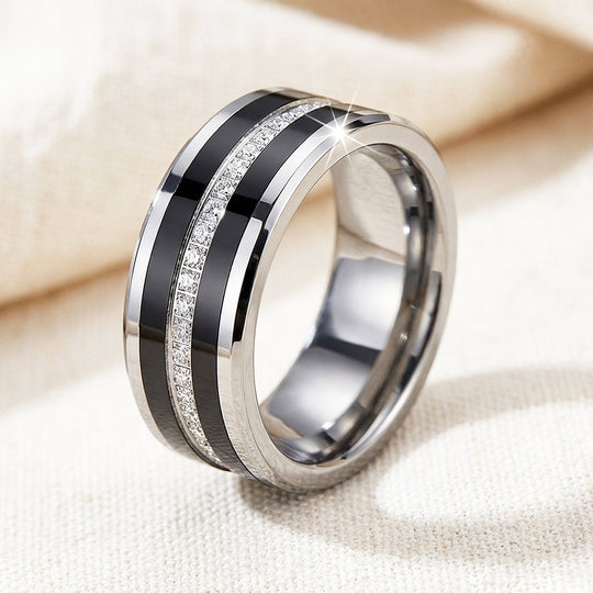 Giovanni Polished Full Eternity Black Tungsten Carbide Ring