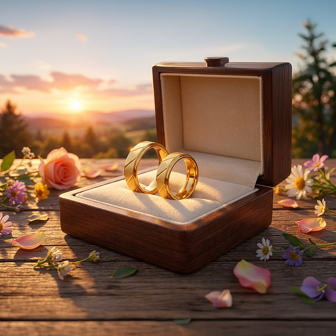 Golden Sand | Tungsten Couple Rings | Gold Wedding Bands - Ring | Singapore Jewellery, Wedding Rings &amp; Gifts | Same Day Delivery | Tiara.com.sg