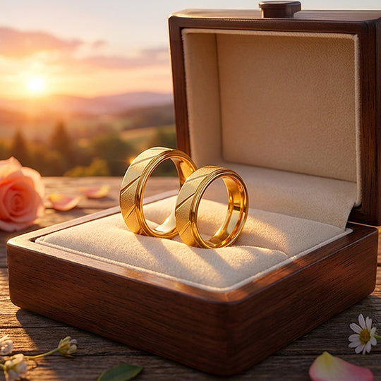 Golden Sand | Tungsten Couple Rings | Gold Wedding Bands - Ring | Singapore Jewellery, Wedding Rings &amp; Gifts | Same Day Delivery | Tiara.com.sg