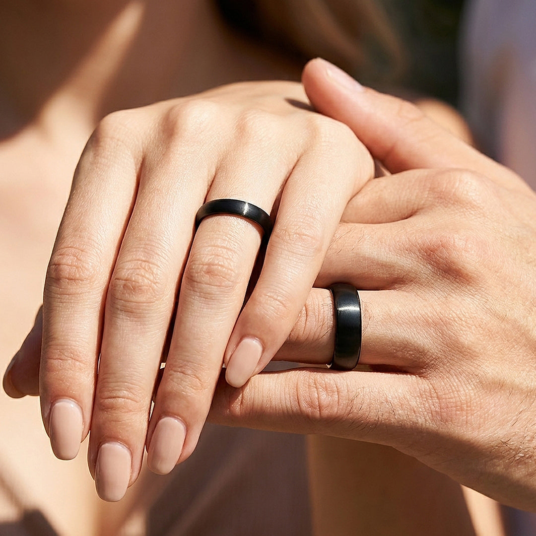 Granite | Brushed Tungsten Couple Rings | Black, Silver or Gold Wedding Bands