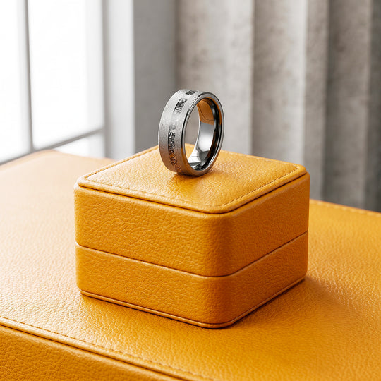 Gravel | Sandblasted Meteorite Fragment Inlay Tungsten Carbide Men&