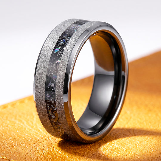 Gravel | Sandblasted Meteorite Fragment Inlay Tungsten Carbide Men&