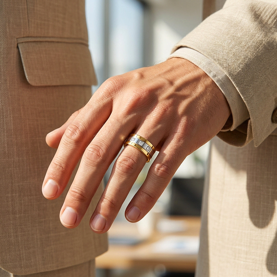 Hamilton Polished Two-Tone Triple Stone Tungsten Carbide Ring