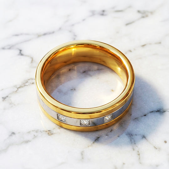 Hamilton Polished Two-Tone Triple Stone Tungsten Carbide Ring