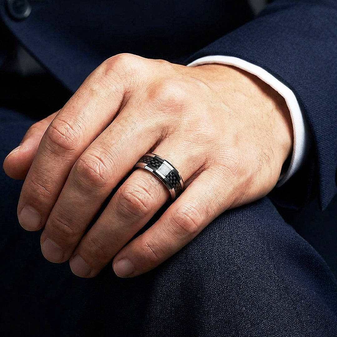 Herod Carbon Fiber Inlay Tungsten Carbide Ring - Ring | Singapore Jewellery, Wedding Rings &amp; Gifts | Same Day Delivery | Tiara.com.sg
