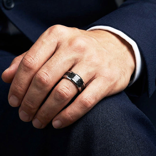 Herod Carbon Fiber Inlay Tungsten Carbide Ring - Ring | Singapore Jewellery, Wedding Rings &amp; Gifts | Same Day Delivery | Tiara.com.sg