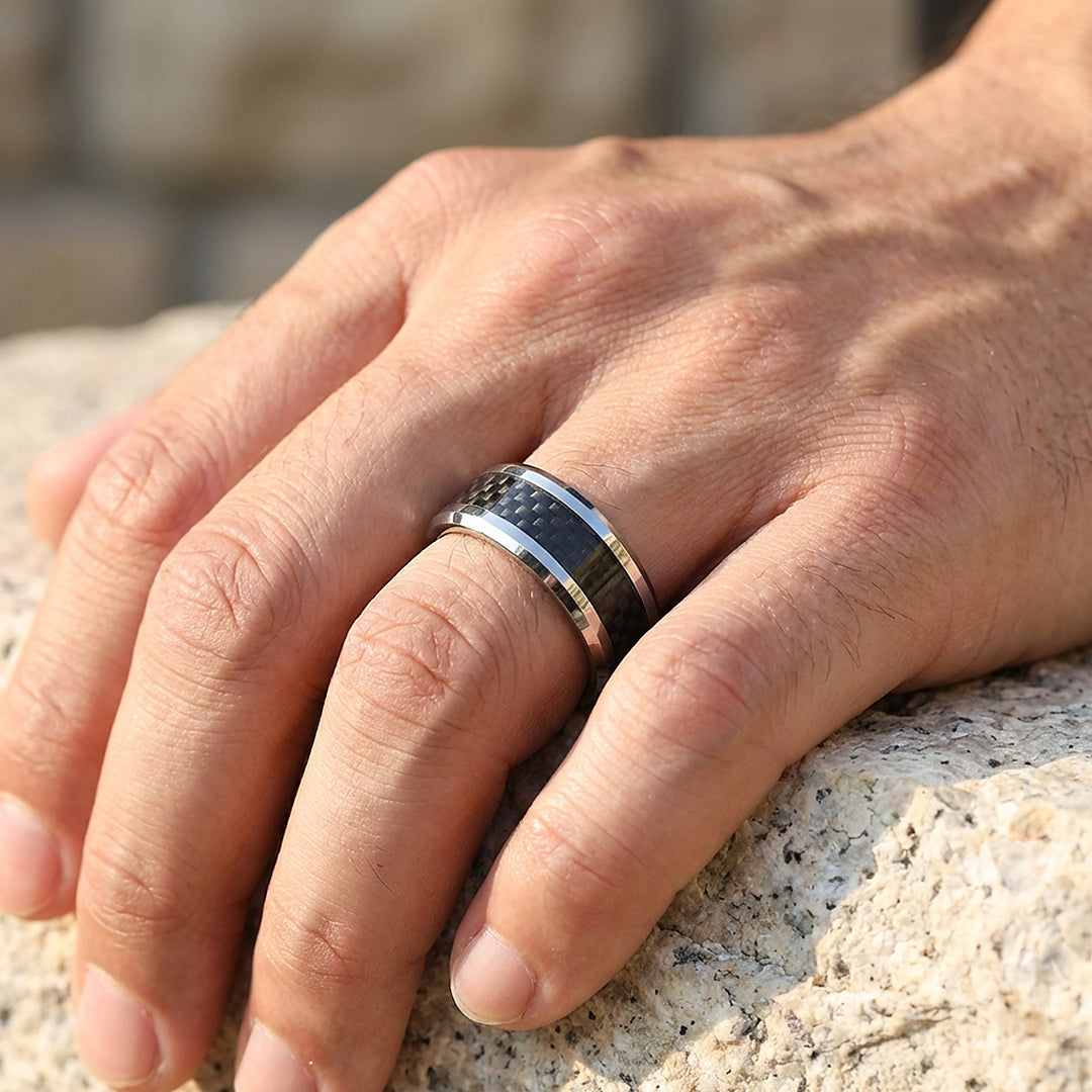 Herod Carbon Fiber Inlay Tungsten Carbide Ring - Ring | Singapore Jewellery, Wedding Rings &amp; Gifts | Same Day Delivery | Tiara.com.sg