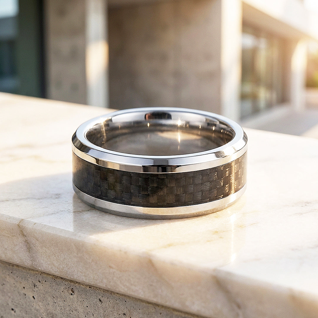 Herod Carbon Fiber Inlay Tungsten Carbide Ring - Ring | Singapore Jewellery, Wedding Rings &amp; Gifts | Same Day Delivery | Tiara.com.sg