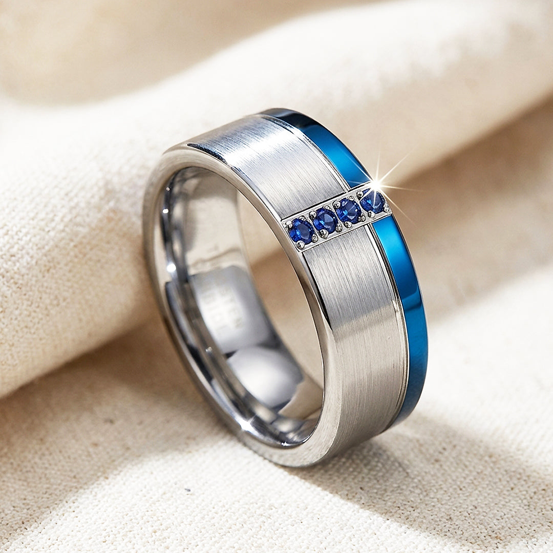 Hinokin Brushed Blue Diamond Simulant Tungsten Carbide Ring - Ring | Singapore Jewellery, Wedding Rings &amp; Gifts | Same Day Delivery | Tiara.com.sg