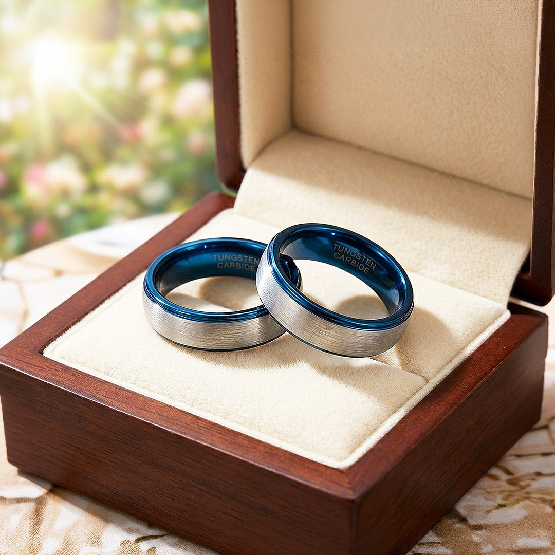 Holmes Brushed Blue Interior Tungsten Carbide Ring