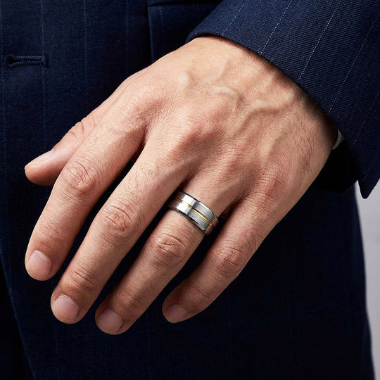 Humbert Brushed Gold Groove Tungsten Carbide Ring - Ring | Singapore Jewellery, Wedding Rings &amp; Gifts | Same Day Delivery | Tiara.com.sg