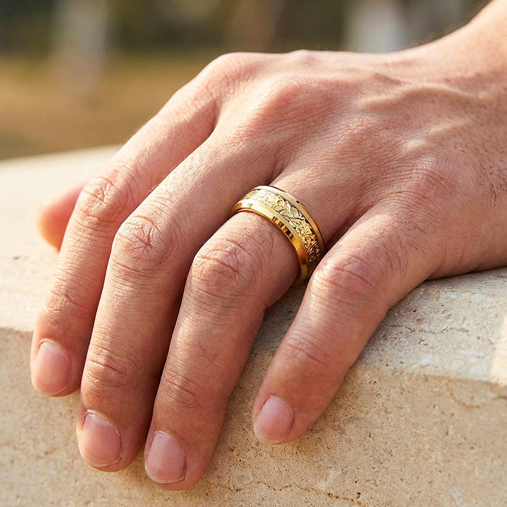 Imperium Gold Sandblasted Gold Foil Inlay Tungsten Carbide Ring - Ring | Singapore Jewellery, Wedding Rings & Gifts | Same Day Delivery | Tiara.com.sg