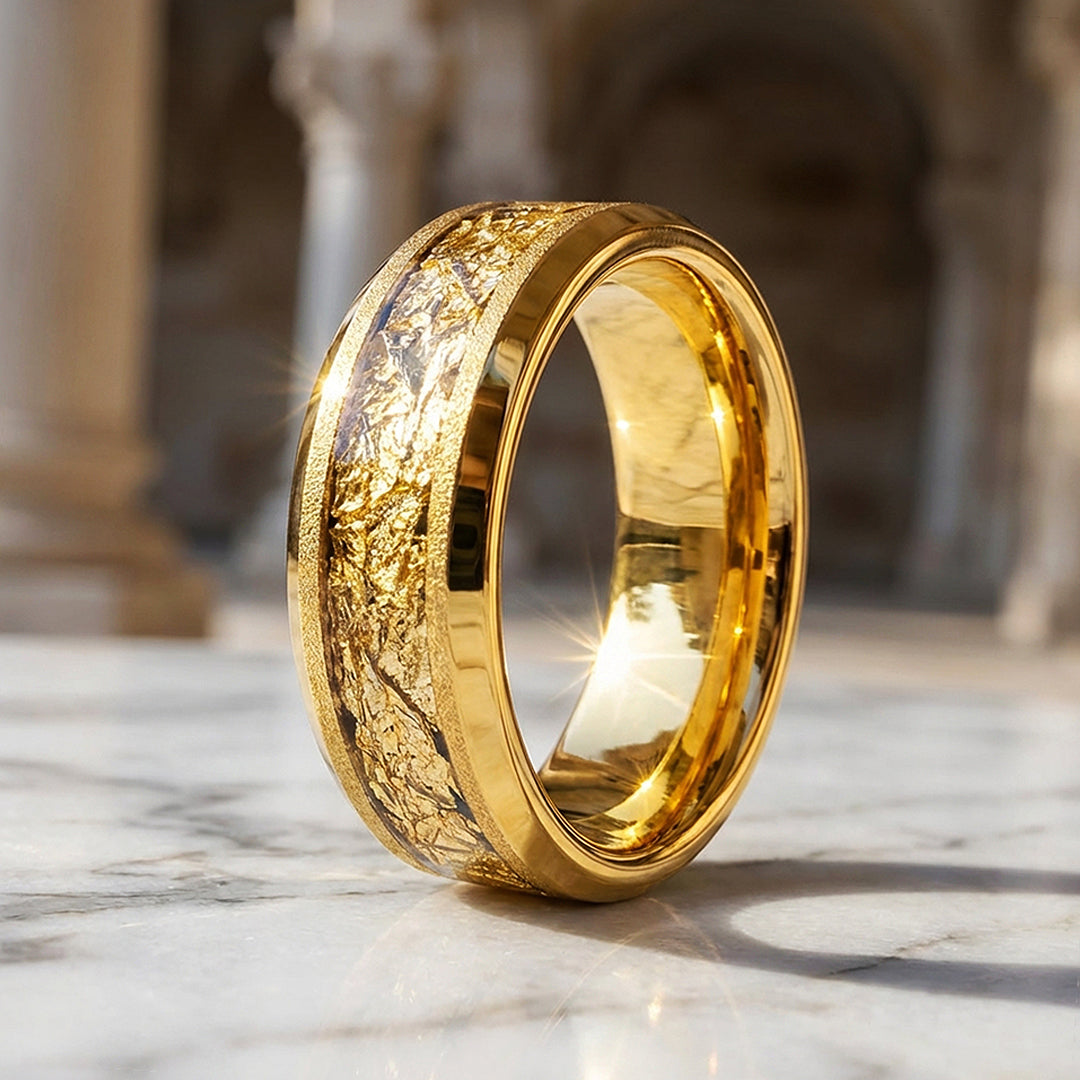 Imperium Gold Sandblasted Gold Foil Inlay Tungsten Carbide Ring - Ring | Singapore Jewellery, Wedding Rings & Gifts | Same Day Delivery | Tiara.com.sg