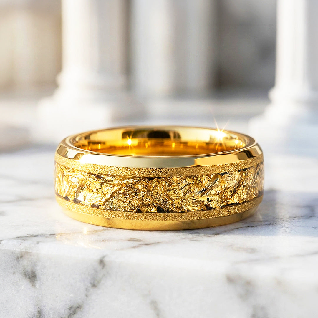 Imperium Gold Sandblasted Gold Foil Inlay Tungsten Carbide Ring - Ring | Singapore Jewellery, Wedding Rings &amp; Gifts | Same Day Delivery | Tiara.com.sg