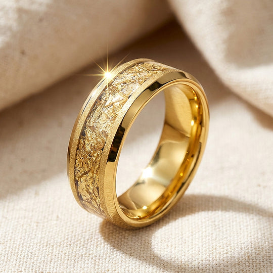 Imperium Gold Sandblasted Gold Foil Inlay Tungsten Carbide Ring - Ring | Singapore Jewellery, Wedding Rings &amp; Gifts | Same Day Delivery | Tiara.com.sg