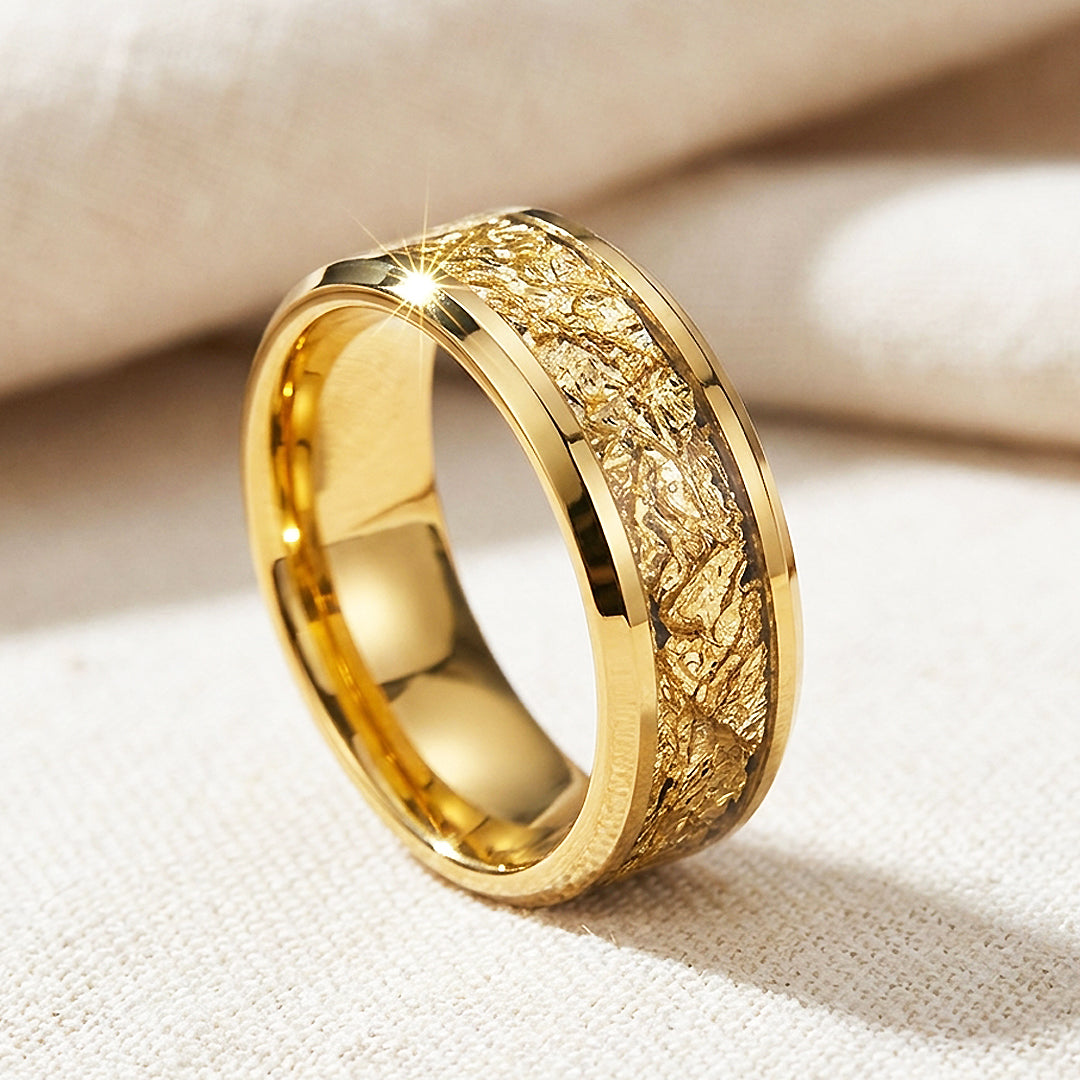 Imperium Gold Sandblasted Gold Foil Inlay Tungsten Carbide Ring - Ring | Singapore Jewellery, Wedding Rings &amp; Gifts | Same Day Delivery | Tiara.com.sg