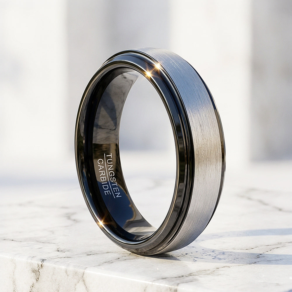 Inga Brushed Black Edge Tungsten Carbide Ring - Ring | Singapore Jewellery, Wedding Rings & Gifts | Same Day Delivery | Tiara.com.sg