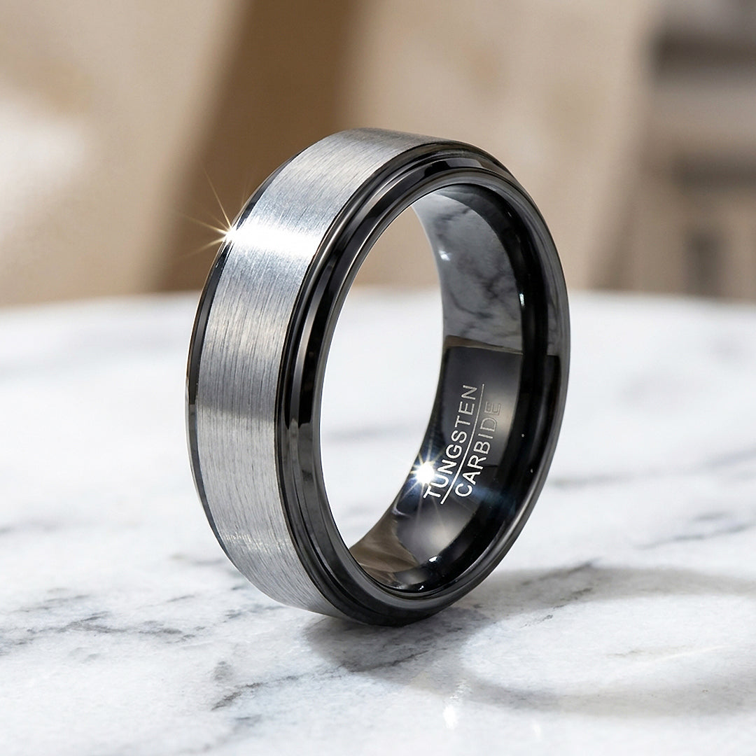 Inga Brushed Black Edge Tungsten Carbide Ring - Ring | Singapore Jewellery, Wedding Rings & Gifts | Same Day Delivery | Tiara.com.sg