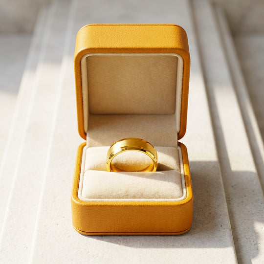 Irwin | Brushed Gold Polished Edge Tungsten Carbide Ring