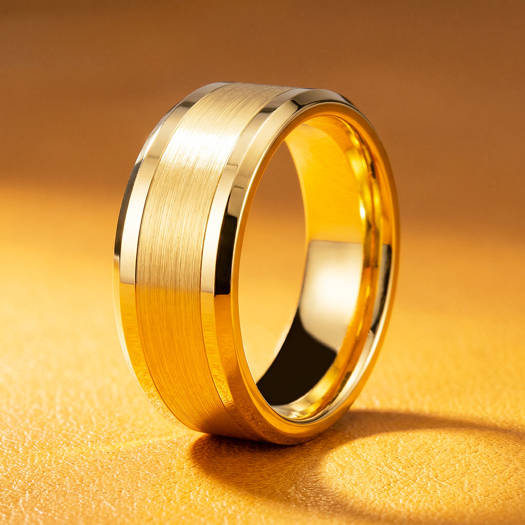 Irwin | Brushed Gold Polished Edge Tungsten Carbide Ring