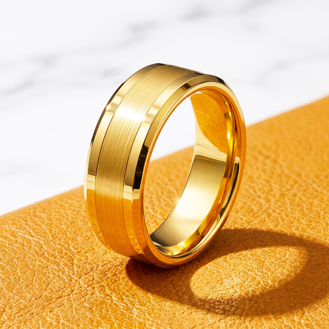 Irwin | Brushed Gold Polished Edge Tungsten Carbide Ring