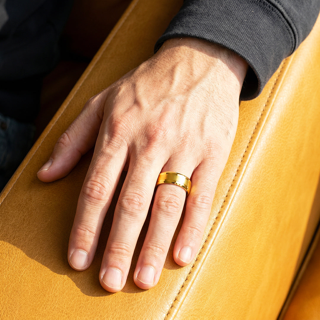 Irwin | Brushed Gold Polished Edge Tungsten Carbide Ring