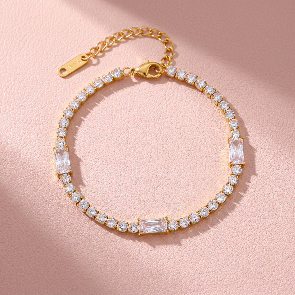 Baguette &amp; Round Mixed-Cut Tennis Bracelet | Diamond Simulant | Luxe6650