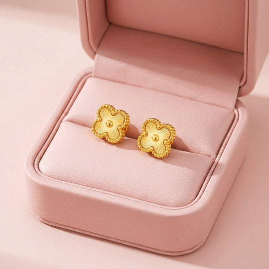 Four-Petal Beaded Floral Stud Earrings | Luxe3626