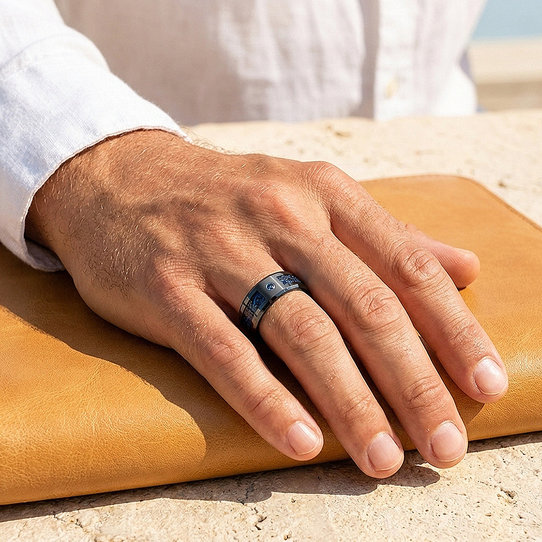 Legend | Blue Carbon Fibre Tungsten Carbide Ring | Men&