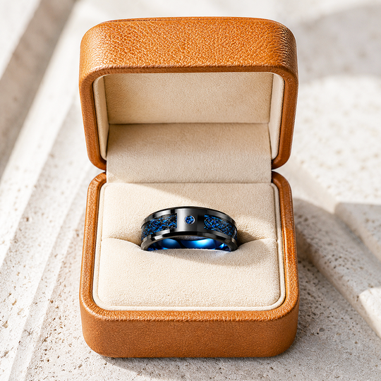 Legend | Black Dragon Pattern Blue Carbon Fibre Tungsten Carbide Men&