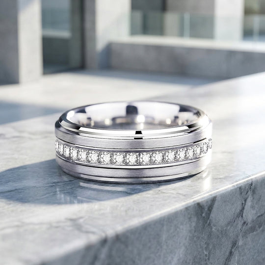 Lenox Brushed Eternity Tungsten Carbide Ring - Ring | Singapore Jewellery, Wedding Rings &amp; Gifts | Same Day Delivery | Tiara.com.sg
