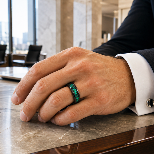 Lumineon | Black Dragon Pattern Green Glow Tungsten Carbide Men&