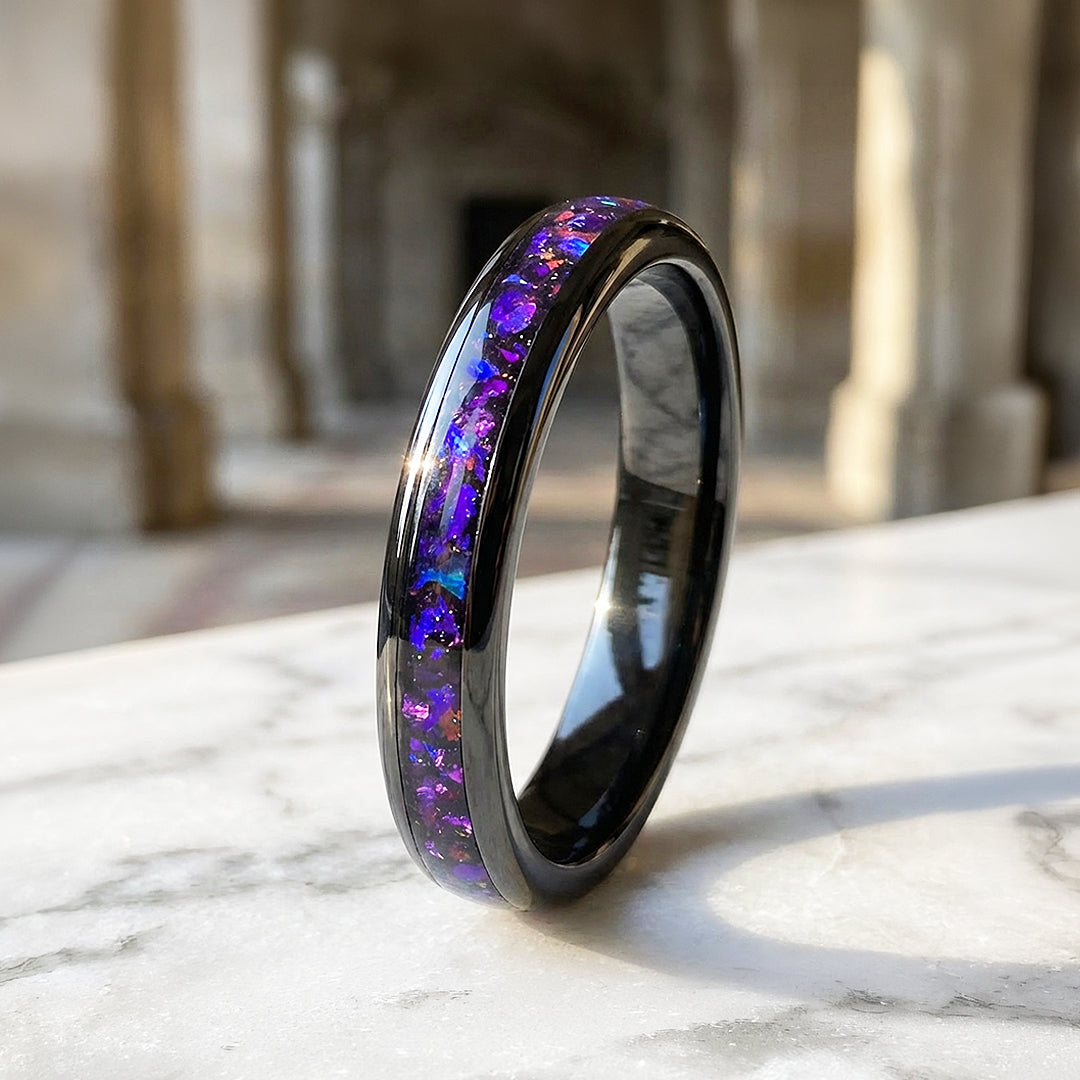 Lunara Polished Purple Galaxy Inlay Black Tungsten Carbide Ring - Ring | Singapore Jewellery, Wedding Rings & Gifts | Same Day Delivery | Tiara.com.sg