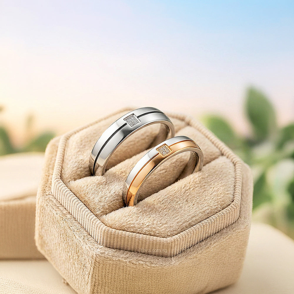 Lush | Square-Set Stone and Grooved Court Wedding Band