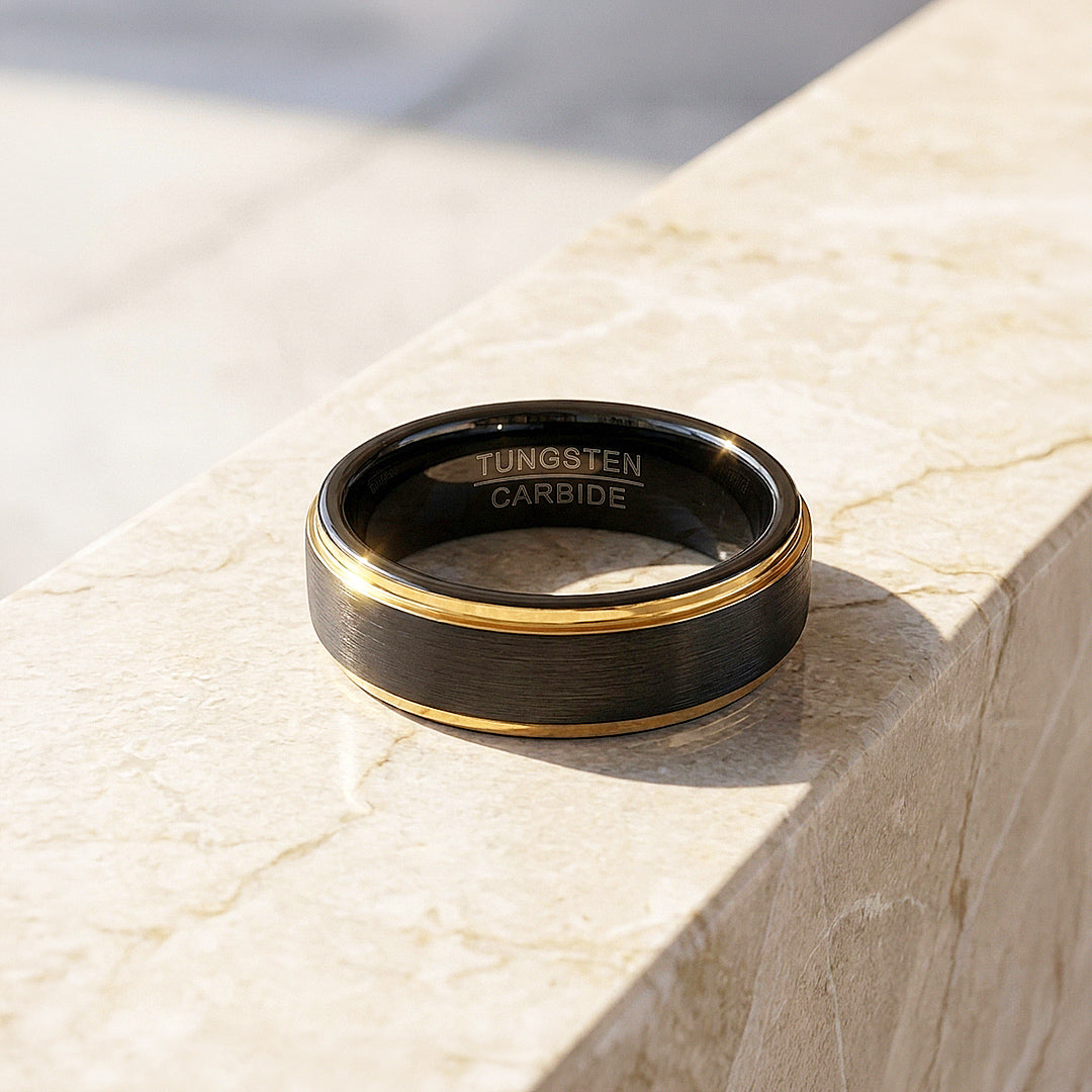 Luther | Brushed Black Gold Tungsten Carbide Ring | Men&