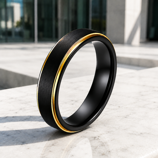 Luther | Brushed Black Gold Step Edge Tungsten Carbide Ring