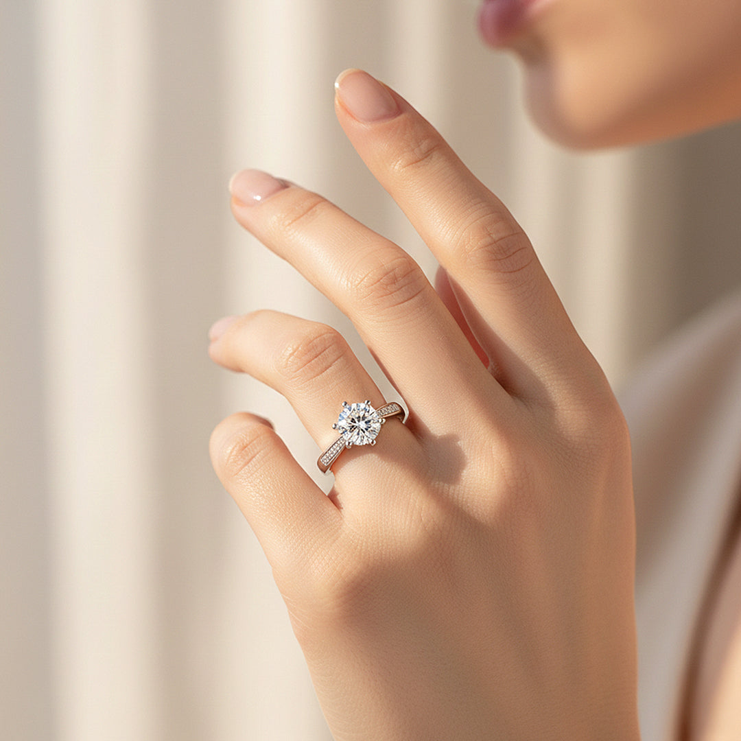 Round Solitaire Accent Engagement Ring | White Gold | Luxe1826 - Ring | Singapore Jewellery, Wedding Rings &amp; Gifts | Same Day Delivery | Tiara.com.sg
