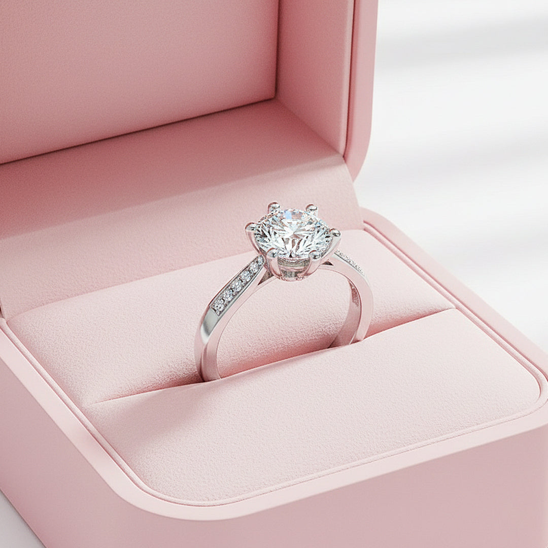 Round Solitaire Accent Engagement Ring | White Gold | Luxe1826 - Ring | Singapore Jewellery, Wedding Rings &amp; Gifts | Same Day Delivery | Tiara.com.sg