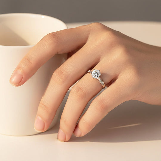 Round Solitaire Accent Engagement Ring | White Gold | Luxe1826 - Ring | Singapore Jewellery, Wedding Rings &amp; Gifts | Same Day Delivery | Tiara.com.sg
