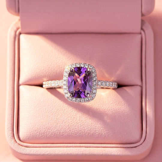 Cushion Halo Amethyst Simulant Ring | Clearance | Luxe1884