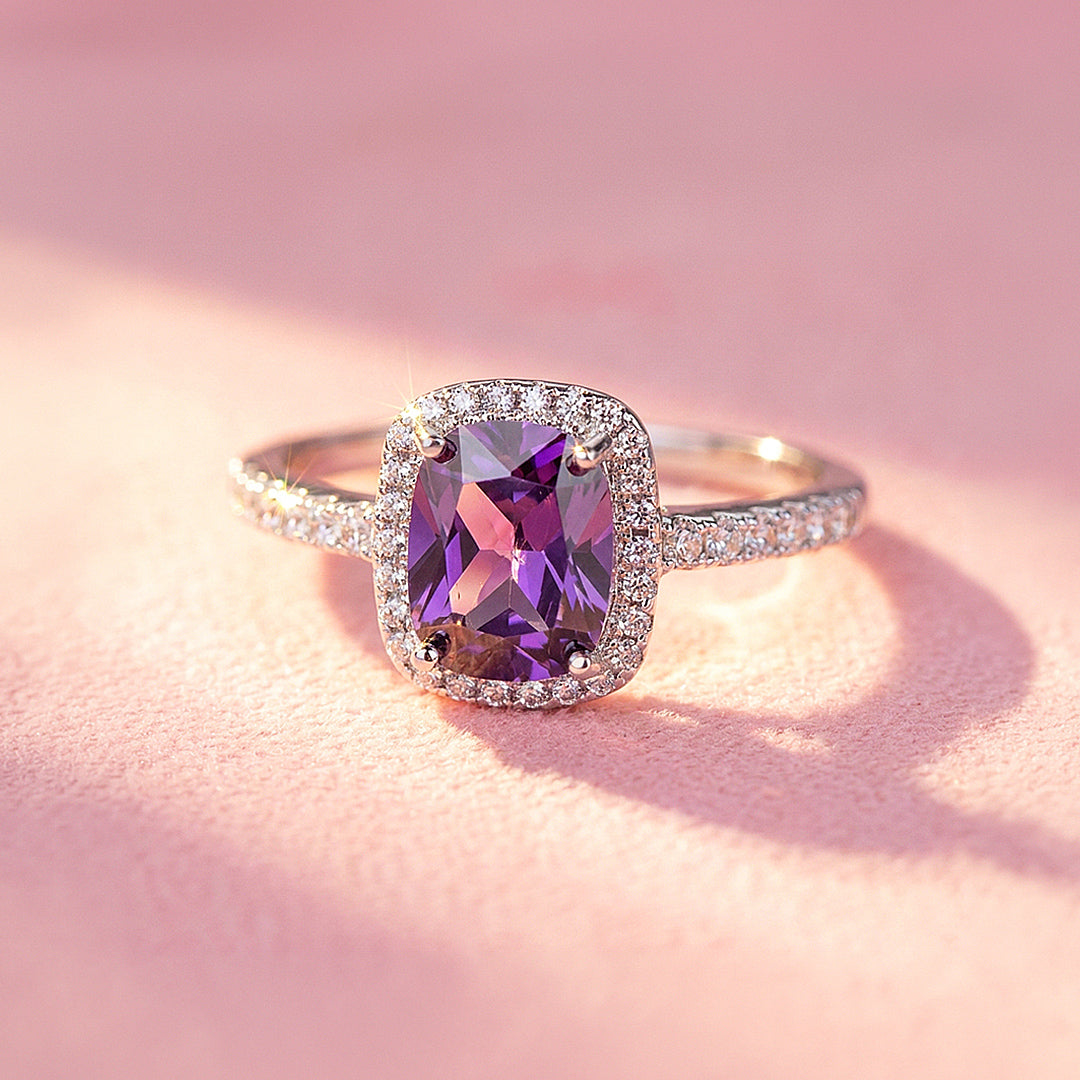 Cushion Halo Amethyst Simulant Ring | Clearance | Luxe1884