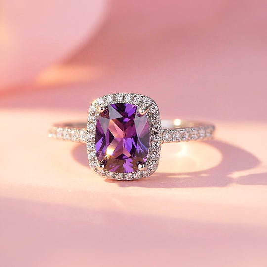 Cushion Halo Amethyst Simulant Ring | Clearance | Luxe1884