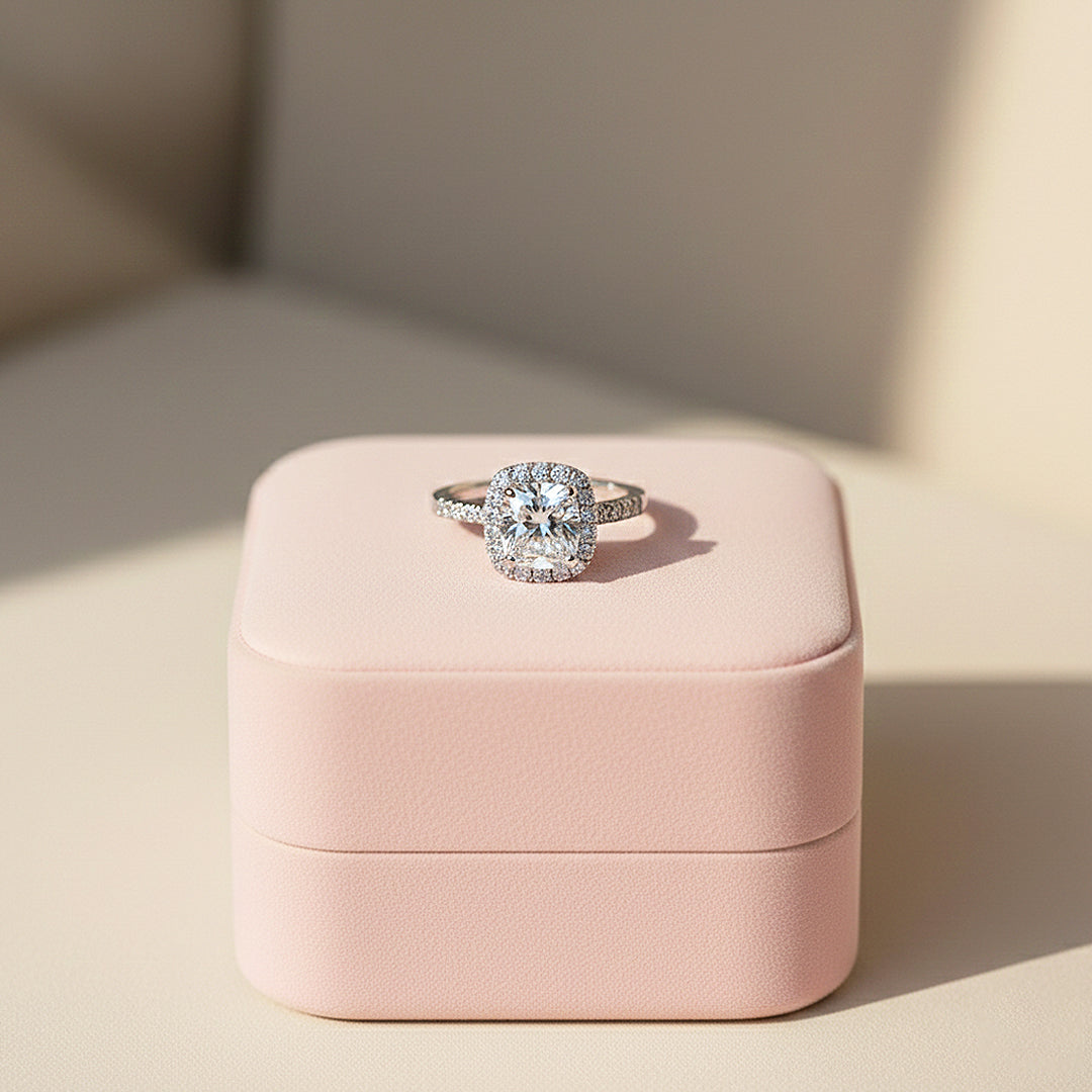 Cushion Halo Engagement Ring | White Gold | Luxe1901 - Ring | Singapore Jewellery, Wedding Rings &amp; Gifts | Same Day Delivery | Tiara.com.sg