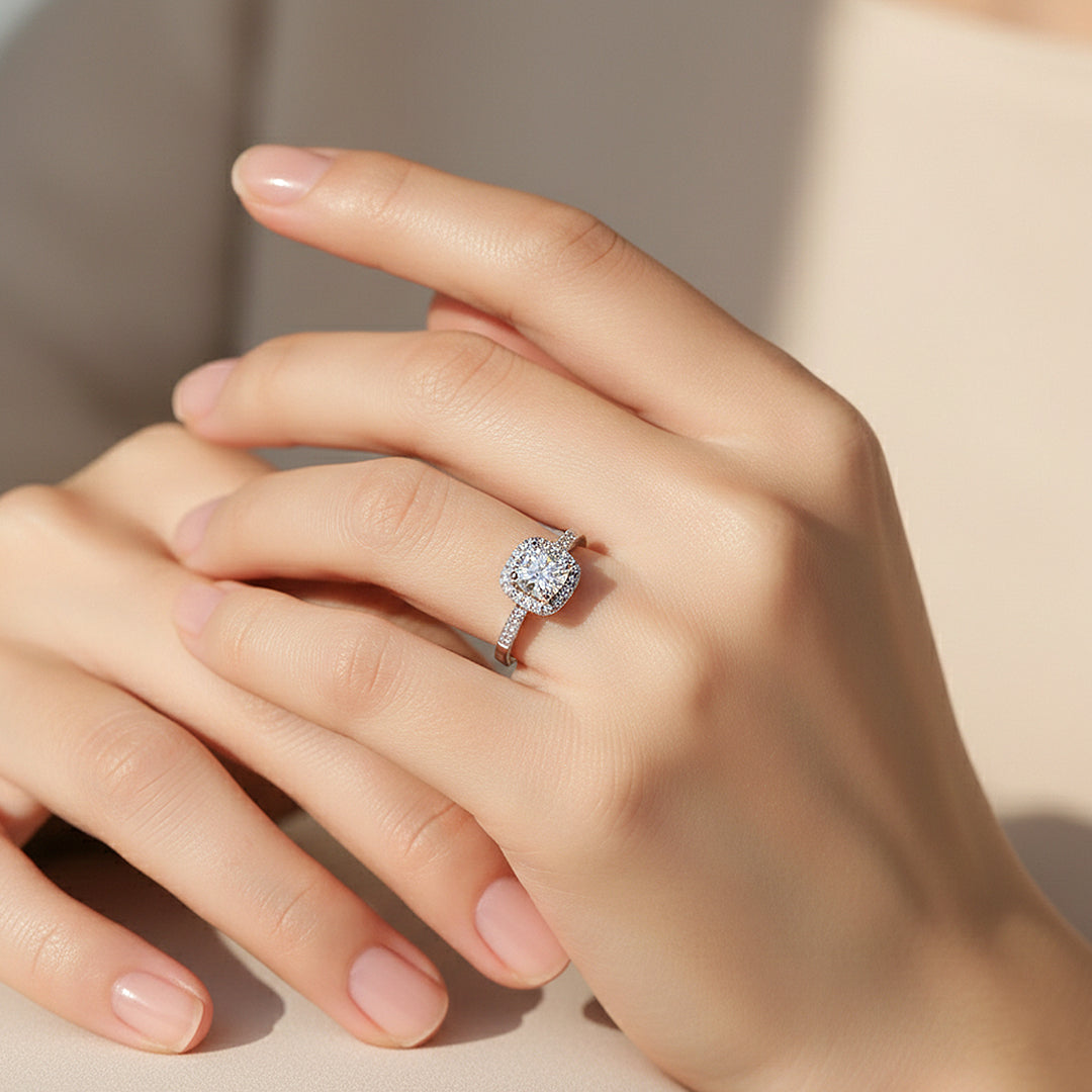 Cushion Halo Engagement Ring | White Gold | Luxe1901 - Ring | Singapore Jewellery, Wedding Rings & Gifts | Same Day Delivery | Tiara.com.sg