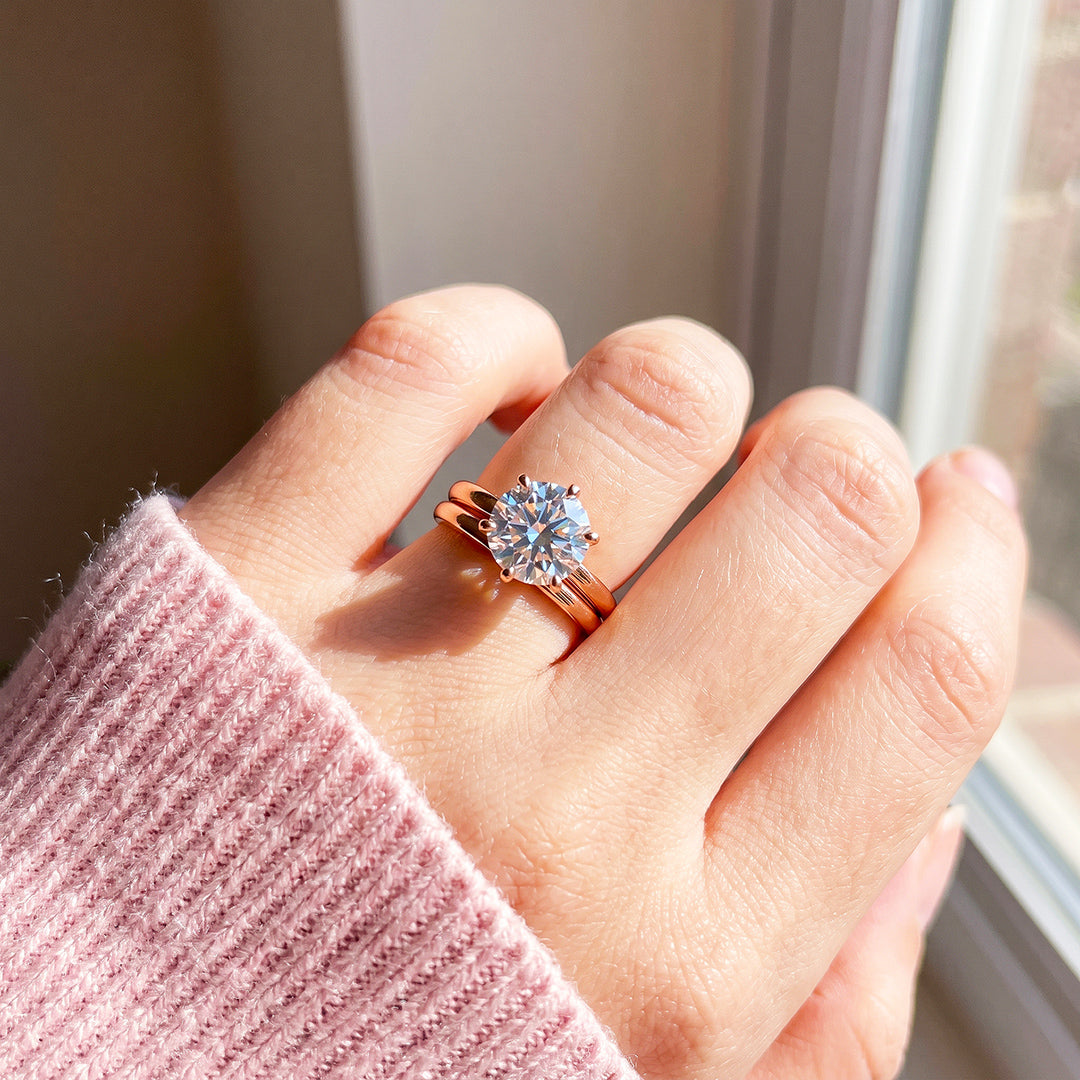 Rose Gold Solitaire Two-Piece Ring Set | Women&
