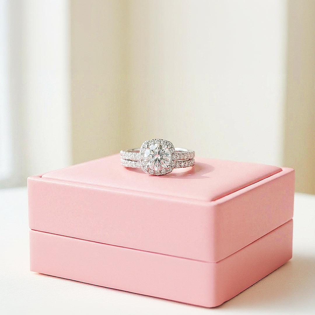 Cushion Halo Bridal Ring Set | Luxe1988 - new designs | Singapore Jewellery, Wedding Rings &amp; Gifts | Same Day Delivery | Tiara.com.sg