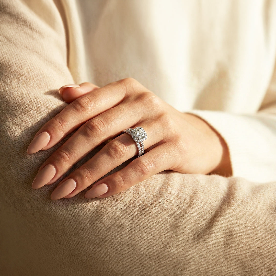 Cushion Halo Bridal Ring Set | Luxe1988 - new designs | Singapore Jewellery, Wedding Rings &amp; Gifts | Same Day Delivery | Tiara.com.sg