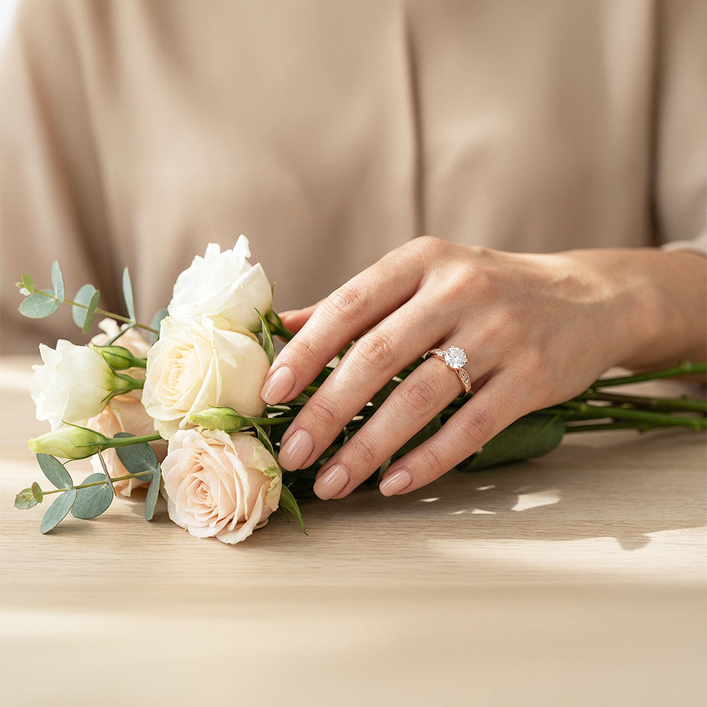 Round Solitaire Pink Accent Engagement Ring | Luxe1989 - new designs | Singapore Jewellery, Wedding Rings & Gifts | Same Day Delivery | Tiara.com.sg