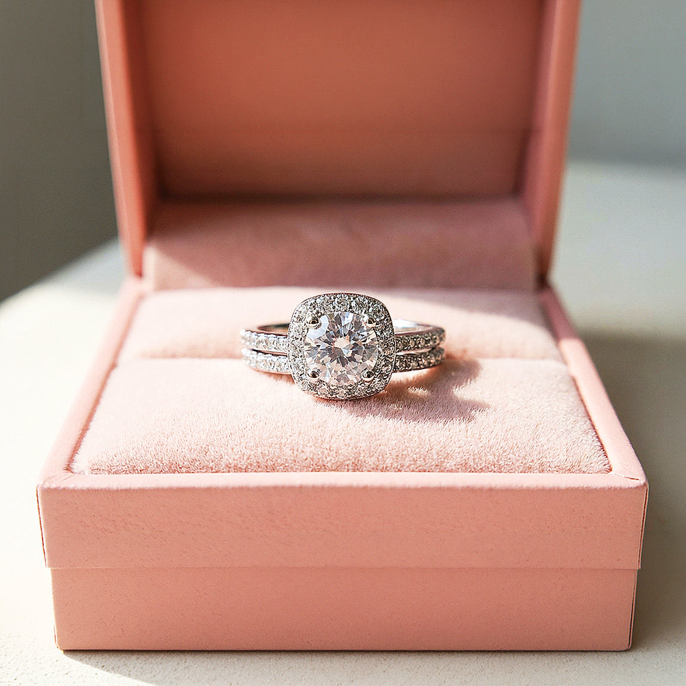 Cushion Halo Bridal Ring Set | White Gold | Luxe1998 - new designs | Singapore Jewellery, Wedding Rings & Gifts | Same Day Delivery | Tiara.com.sg