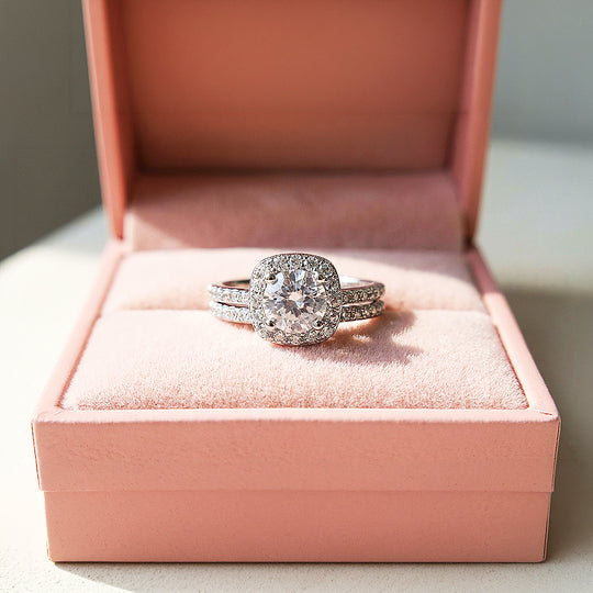 Cushion Halo Bridal Ring Set | White Gold | Luxe1998 - new designs | Singapore Jewellery, Wedding Rings &amp; Gifts | Same Day Delivery | Tiara.com.sg